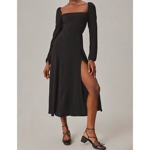 Reformation Sigmund Long Sleeve Dress with Slit in Black - Size 10 Petite